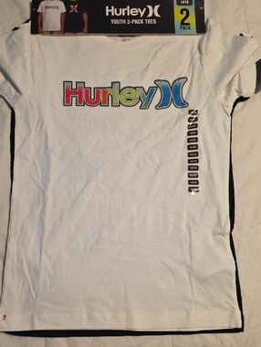 Hurley White Tee with Red, Lime and Blue Logo